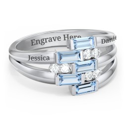 Engravable 5 Baguette Gemstone Ring with Accents