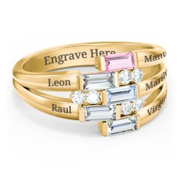 Engravable 5 Baguette Gemstone Ring with Accents