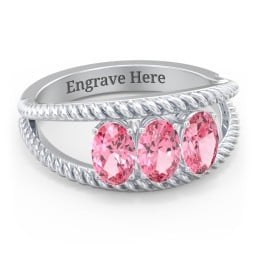 Oval Birthstone Ring with Twisted Rope Band