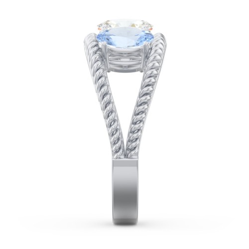 Oval Birthstone Ring with Twisted Rope Band – Sterling Silver with Amethyst, Citrine, Cubic Zirconia, and Aquamarine