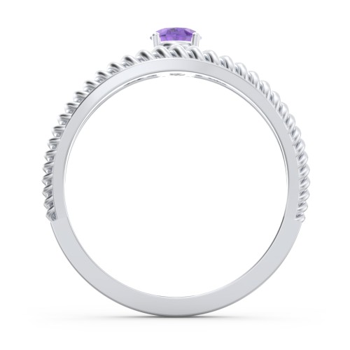 Oval Birthstone Ring with Twisted Rope Band – Sterling Silver with Amethyst