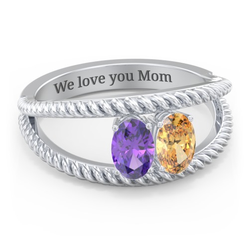 Oval Birthstone Ring with Twisted Rope Band – Sterling Silver with Amethyst and Citrine