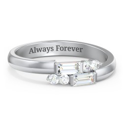 Engravable Baguette Gemstone Ring with Accents