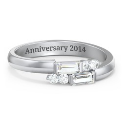 Engravable Baguette Gemstone Ring with Accents