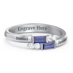 Engravable Baguette Gemstone Ring with Accents