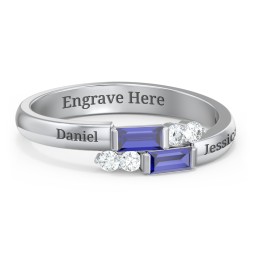 Engravable Baguette Gemstone Ring with Accents