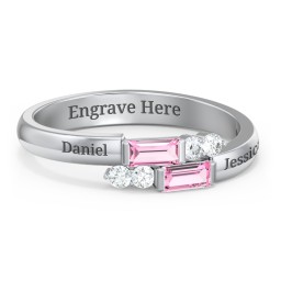 Engravable Baguette Gemstone Ring with Accents