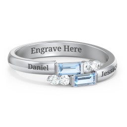 Engravable Baguette Gemstone Ring with Accents
