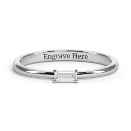 Engravable Baguette Ring with East-West Setting in 925 Sterling Silver with White Sapphire