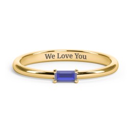 Engravable Baguette Ring with East-West Setting in 18K Gold Plated Silver with Blue Sapphire