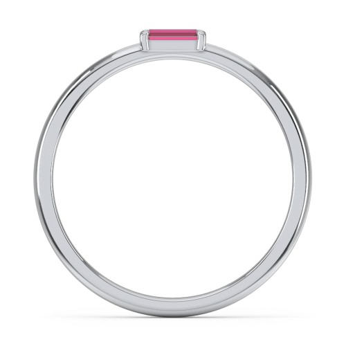Engravable Baguette Ring with East-West Setting – Sterling Silver with Ruby