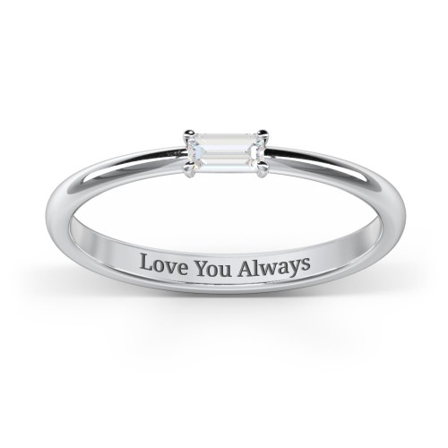 Engravable Baguette Ring with East-West Setting – Sterling Silver with White Sapphire