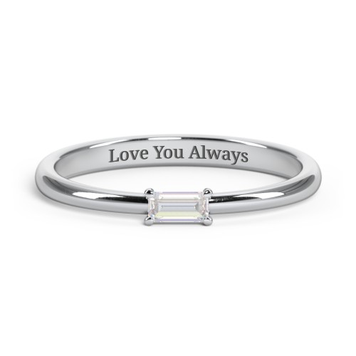 Engravable Baguette Ring with East-West Setting – Sterling Silver with White Sapphire