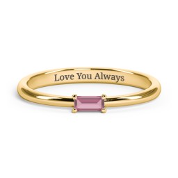 Engravable Baguette Ring with East-West Setting in 18K Gold Plated Silver with Pink Tourmaline