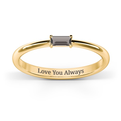 Engravable Baguette Ring with East-West Setting – 18K Gold Plated Silver with Smokey Quartz