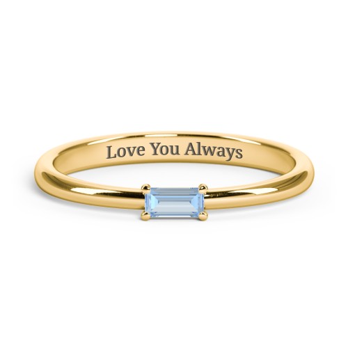 Engravable Baguette Ring with East-West Setting – 18K Gold Plated Silver with Blue Topaz