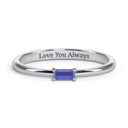 Engravable Baguette Ring with East-West Setting in 925 Sterling Silver with Blue Sapphire