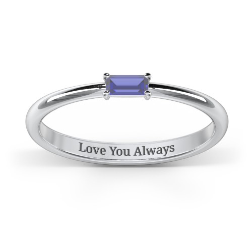Engravable Baguette Ring with East-West Setting – Sterling Silver with Blue Sapphire