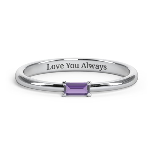 Engravable Baguette Ring with East-West Setting – Sterling Silver with Amethyst