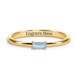 Engravable Baguette Ring with East-West Setting in 9K Solid Yellow Gold with Blue Topaz
