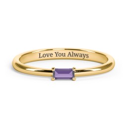 Engravable Baguette Ring with East-West Setting in 9K Solid Yellow Gold with Amethyst