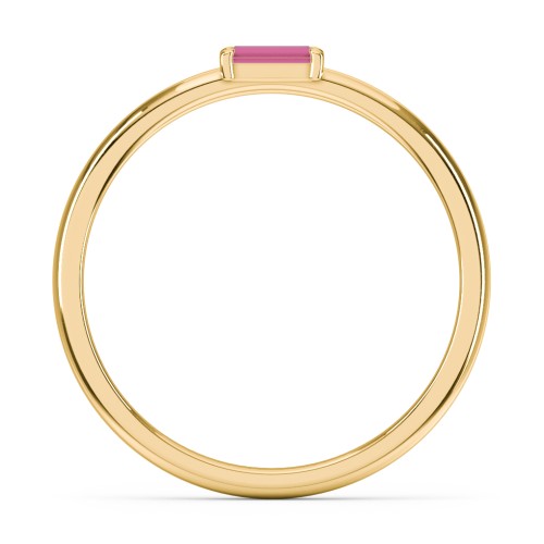 Engravable Baguette Ring with East-West Setting – 9kt Yellow Gold with Ruby