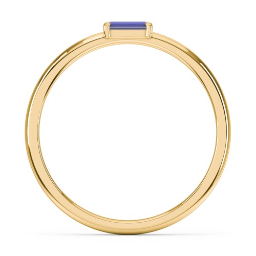Engravable Baguette Ring with East-West Setting – 9kt Yellow Gold with Blue Sapphire