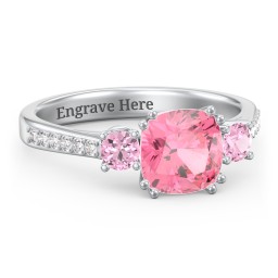 3 Stone Cushion Cut Duchess Ring with Accents