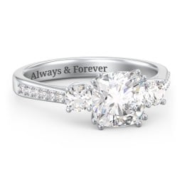 3 Stone Cushion Cut Duchess Ring with Accents