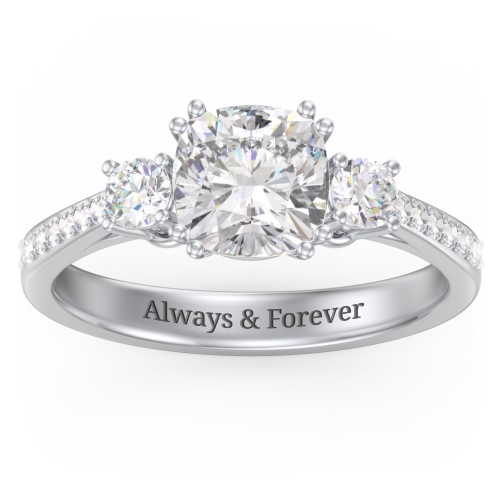 3 Stone Cushion Cut Duchess Ring with Accents