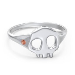 Women's Skull Signet Ring with Accent Stone in 925 Sterling Silver with Garnet