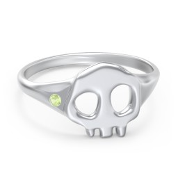 Women's Skull Signet Ring with Accent Stone in 925 Sterling Silver with Peridot