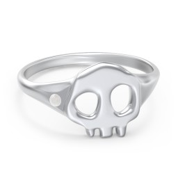 Women's Skull Signet Ring with Accent Stone in 925 Sterling Silver with Opal