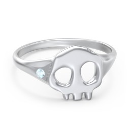 Women's Skull Signet Ring with Accent Stone in 925 Sterling Silver with Blue Topaz