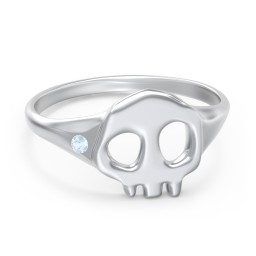 Women's Skull Signet Ring with Accent Stone in 925 Sterling Silver with Blue Topaz