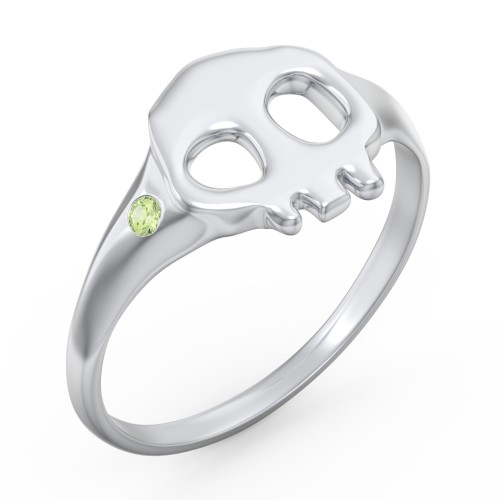 Women's Skull Signet Ring with Accent Stone – Sterling Silver with Peridot
