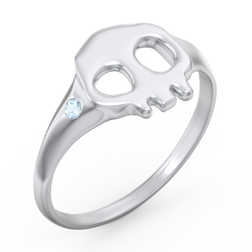 Women's Skull Signet Ring with Accent Stone – Sterling Silver with Blue Topaz