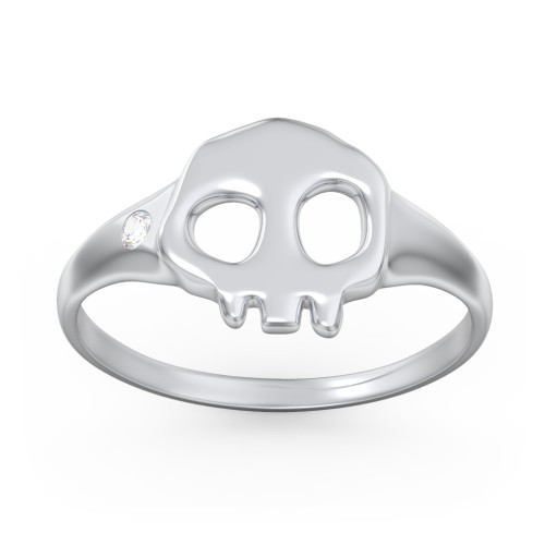Women's Skull Signet Ring with Accent Stone – Sterling Silver with Cubic Zirconia