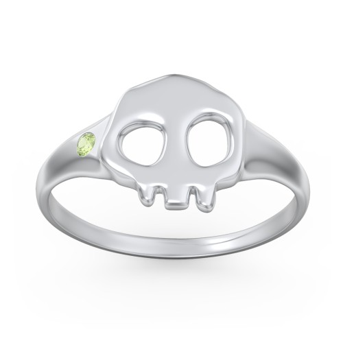 Women's Skull Signet Ring with Accent Stone – Sterling Silver with Peridot