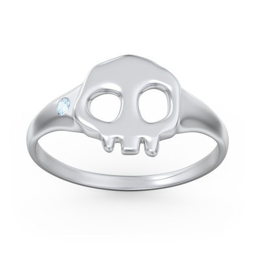 Women's Skull Signet Ring with Accent Stone – Sterling Silver with Blue Topaz