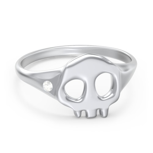 Women's Skull Signet Ring with Accent Stone – Sterling Silver with Cubic Zirconia
