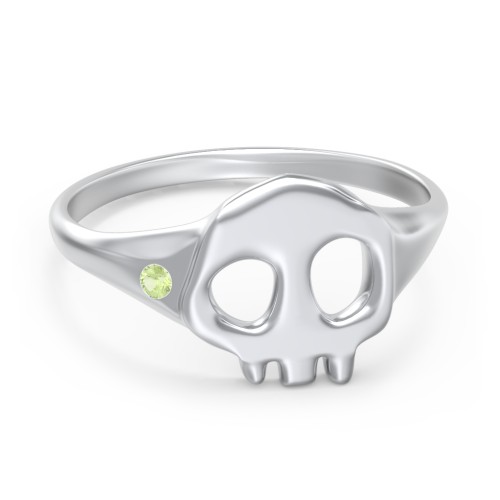 Women's Skull Signet Ring with Accent Stone – Sterling Silver with Peridot