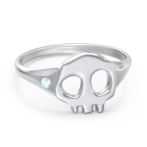 Women's Skull Signet Ring with Accent Stone – Sterling Silver with Blue Topaz