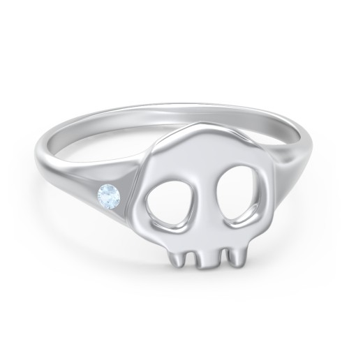 Women's Skull Signet Ring with Accent Stone – Sterling Silver with Blue Topaz