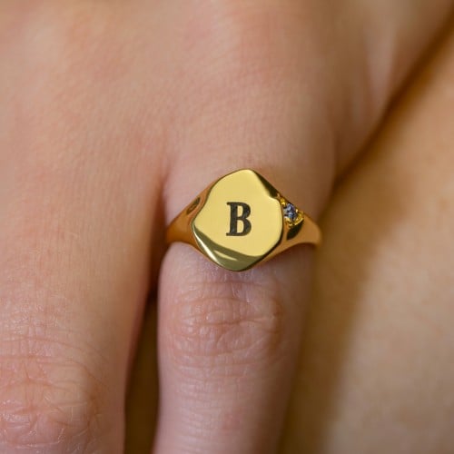 Women's Abstract Signet Ring with Accent Stone