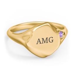Women's Abstract Signet Ring with Accent Stone in 18K Gold Plated Silver with Amethyst