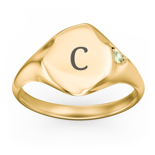 Women's Abstract Signet Ring with Accent Stone – 18K Gold Plated Silver with Peridot