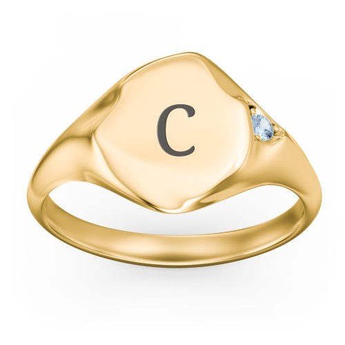 Women's Abstract Signet Ring with Accent Stone – 18K Gold Plated Silver with Blue Topaz