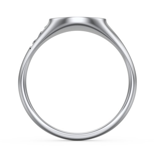 Engravable Crescent Moon and Stars Signet Ring with Accents – Sterling Silver with White Premium Zirconia