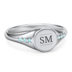 Women's Small Round Signet Ring with Accent Stones – 9kt Yellow Gold with Mint Premium Zirconia